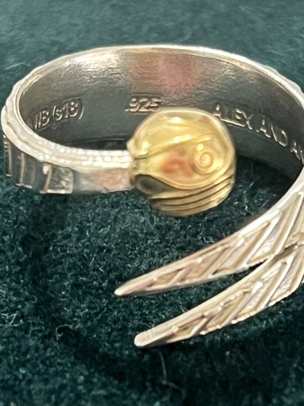 Harry Potter Golden Snitch Wrap Ring 925 Sterling Silver & Gold Plated Size 7 - Picture 5 of 7